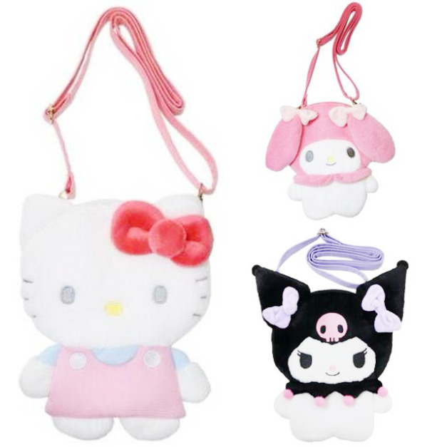 Sanrio 三麗鷗 絨毛造型玩偶斜背包 (全身款) Kitty 美樂蒂 酷洛米
