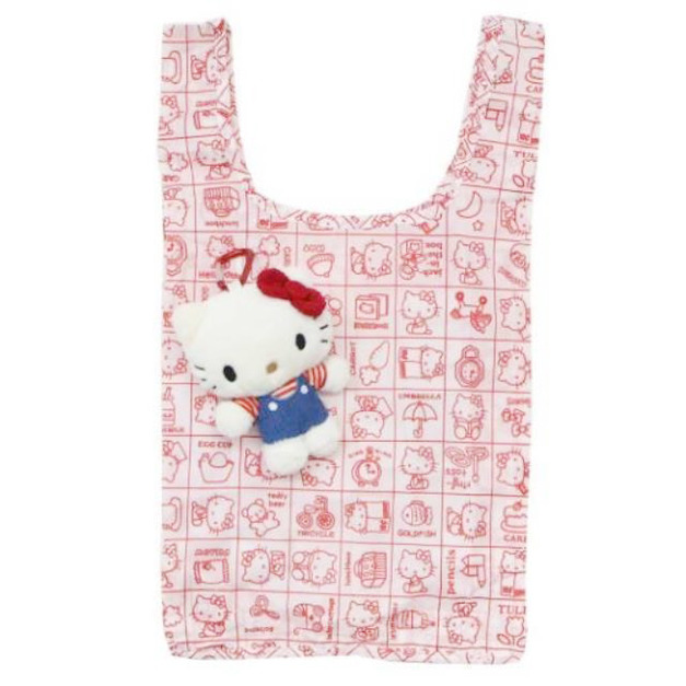 Sanrio 三麗鷗 Hello Kitty 絨毛玩偶購物袋 (條紋衣服款)
