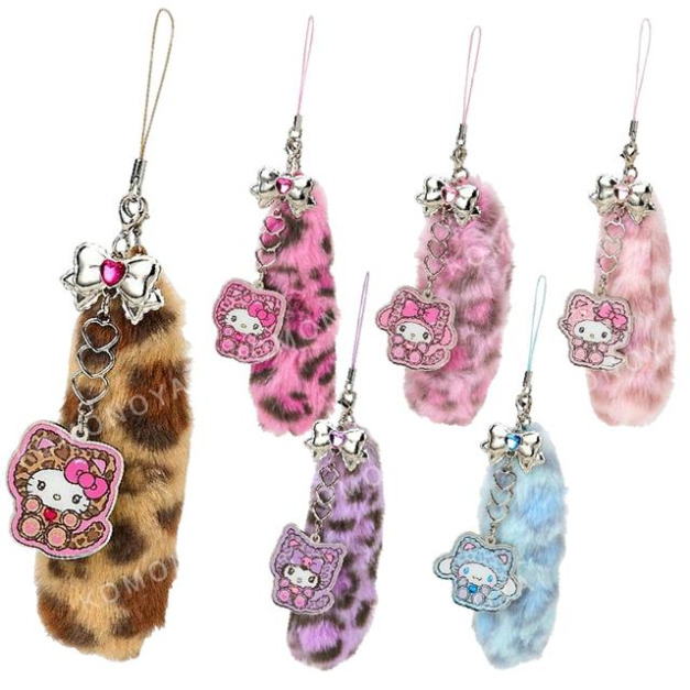 ▲特價【限購】Sanrio 三麗鷗 絨毛尾巴手機吊飾 (豹紋少女貓) Kiitty 美樂蒂 大耳狗
