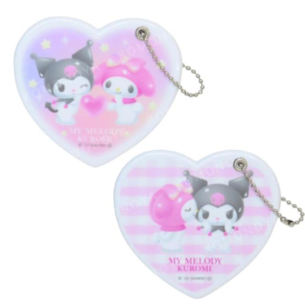 Sanrio 三麗鷗 美樂蒂 酷洛米 愛心造型隨身鏡吊飾 (粉彩樂園)