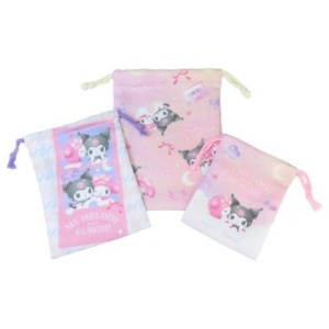 Sanrio 三麗鷗 美樂蒂 酷洛米 尼龍束口袋3入組 (粉彩樂園)