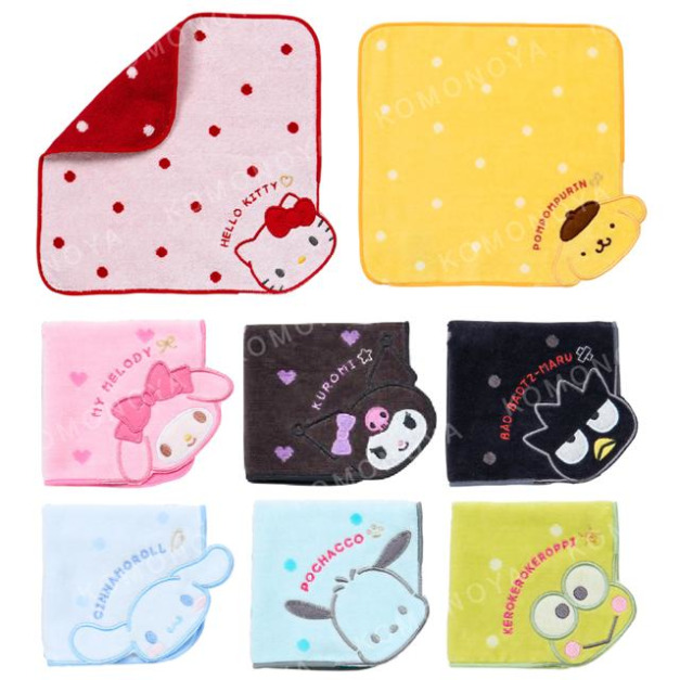 Sanrio 三麗鷗 造型棉質方巾 24x24cm (大臉點點款) Kitty 美樂蒂 大耳狗