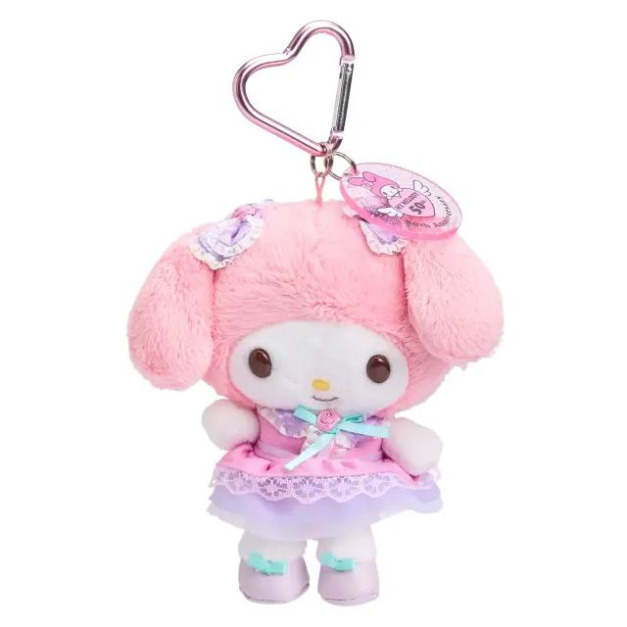 ▲特價【限購】Sanrio 三麗鷗 美樂蒂 愛心扣環絨毛玩偶吊飾 (50週年 粉紫玫瑰)