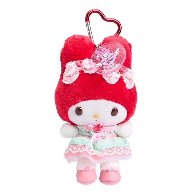 ▲特價【限購】Sanrio 三麗鷗 美樂蒂 愛心扣環絨毛玩偶吊飾 (50週年 紅綠玫瑰)