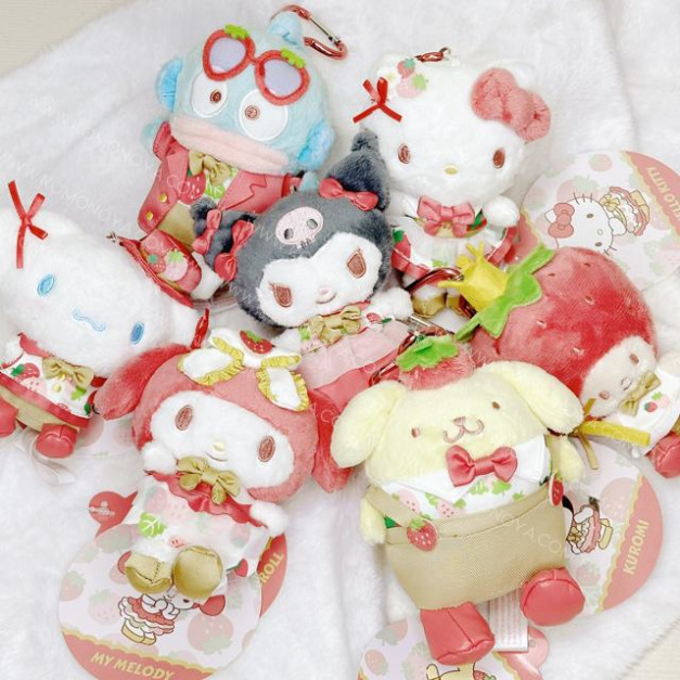 ▲特價【限購】Sanrio 三麗鷗 愛心扣環絨毛玩偶吊飾 (草莓新聞50週年) Hello Kitty 美樂蒂