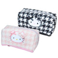 Sanrio 三麗鷗 Hello Kitty 刺繡大臉長型化妝包 (千鳥格)