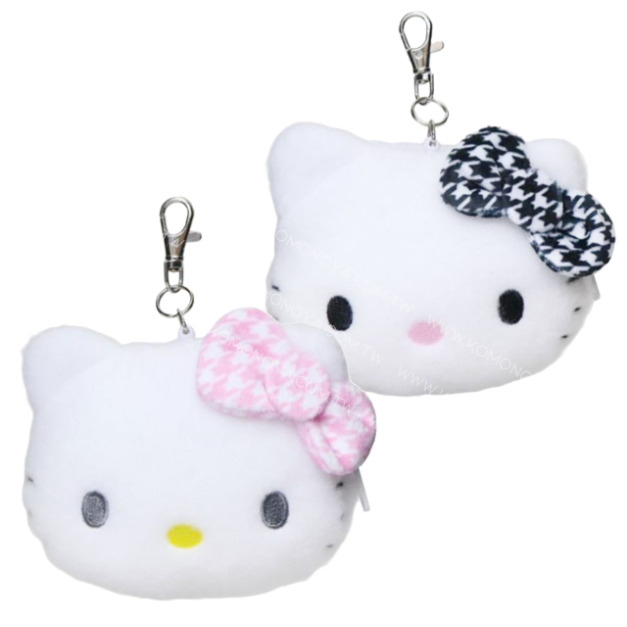 Sanrio 三麗鷗 Hello Kitty 絨毛大頭伸縮票卡零錢包 (千鳥格)