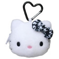 Sanrio 三麗鷗 Hello Kitty 絨毛大頭收納包附扣環 (千鳥格)_3
