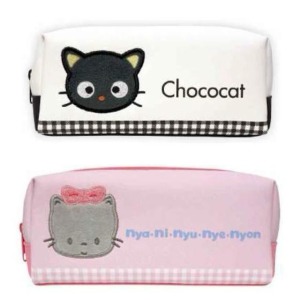 Sanrio 三麗鷗 方形雙拉鍊筆袋 (刺繡大臉款) 巧克貓 Nya Ni Nyu Ne Nyon