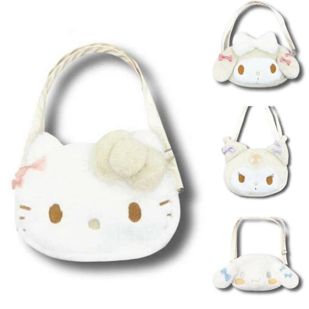 Sanrio 三麗鷗 絨毛造型斜背包 (冬季白色款) Kitty 美樂蒂 酷洛米 大耳狗
