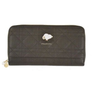 史努比 皮質菱格紋拉鍊長夾 (黑大頭款)