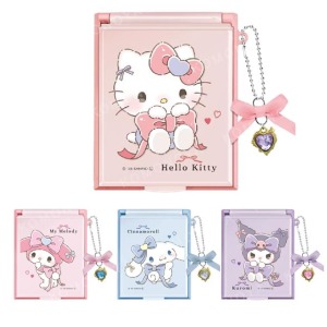 Sanrio 三麗鷗 塑膠方形隨身鏡附吊飾 (緞帶款) Kitty 美樂蒂 大耳狗 酷洛米
