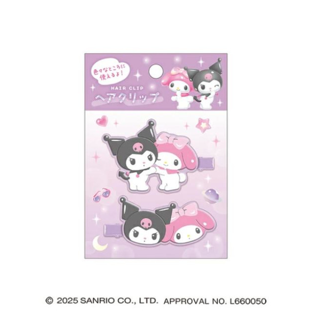Sanrio 三麗鷗 美樂蒂 酷洛米 壓克力造型髮夾2入組 (粉紫貼臉款)