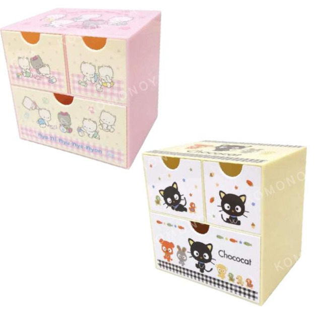 Sanrio 三麗鷗 桌上型三抽收納盒 (貓貓俱樂部) 喵喵家族 巧克貓
