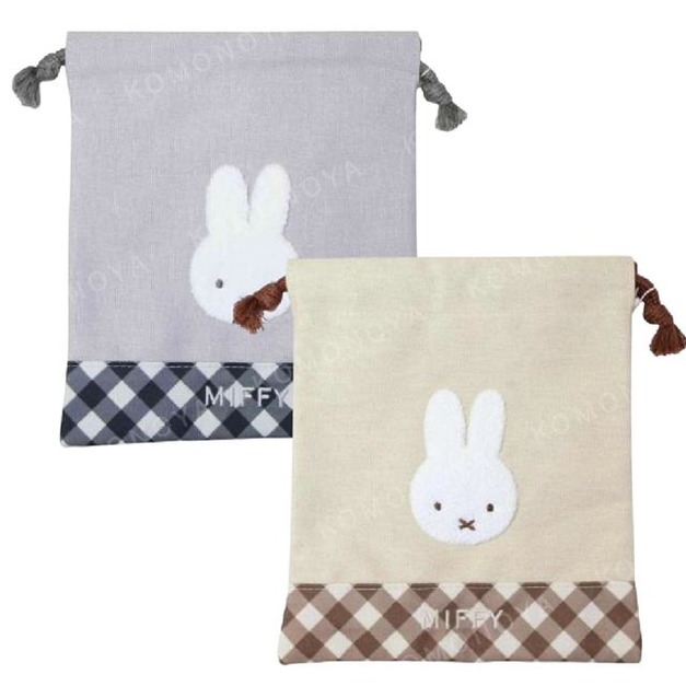 米飛兔 棉質束口袋 (格紋款)