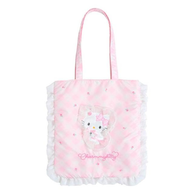 ▲特價【限購】Sanrio 三麗鷗 Charmmy Kitty 荷葉邊造型直式肩背袋 (格紋緞帶)