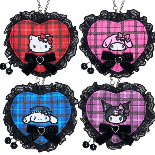▲特價【限購】Sanrio 三麗鷗 蕾絲愛心扁平零錢包吊飾 (搖滾甜心) Kitty 美樂蒂 大耳狗 酷洛米