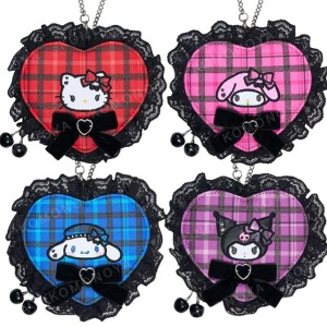 ▲特價【限購】Sanrio 三麗鷗 蕾絲愛心扁平零錢包吊飾 (搖滾甜心) Kitty 美樂蒂 大耳狗 酷洛米