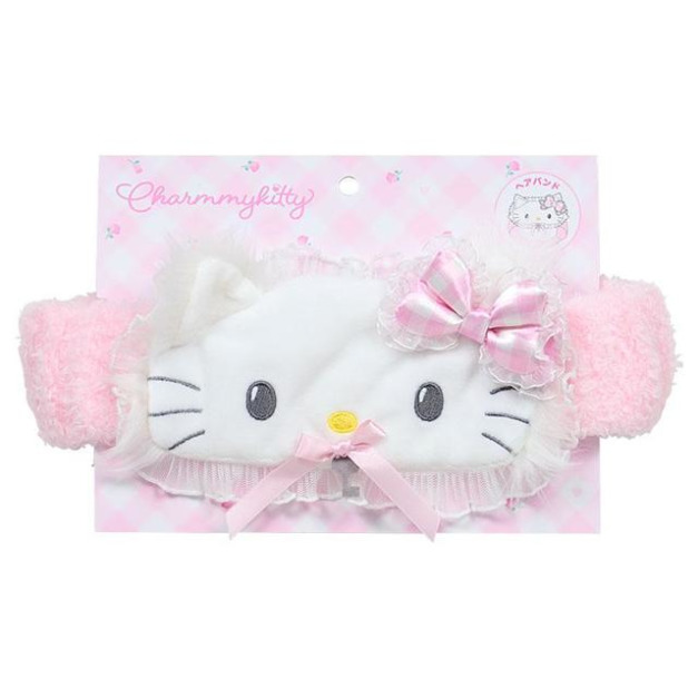 ▲預購特價【限購】Sanrio 三麗鷗 Charmmy Kitty 絨毛造型吸水髮帶 (格紋緞帶)