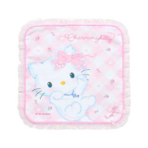 ▲預購特價【限購】Sanrio 三麗鷗 Charmmy Kitty 棉質方巾 25x25cm (格紋緞帶)