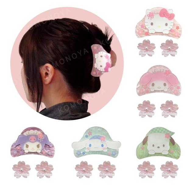 Sanrio 三麗鷗 貝母紋造型鯊魚夾3組 (櫻花款) 酷洛米 美樂蒂 大耳狗 Kitty 帕恰狗