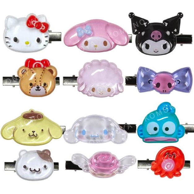 Sanrio 三麗鷗 樹脂水晶髮夾2入組 (好友大臉款) Kitty 酷洛米 大耳狗 漢頓