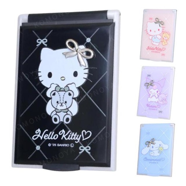 Sanrio 三麗鷗 塑膠方形隨身鏡 (銀色蝴蝶結款) Kitty 酷洛米 大耳狗