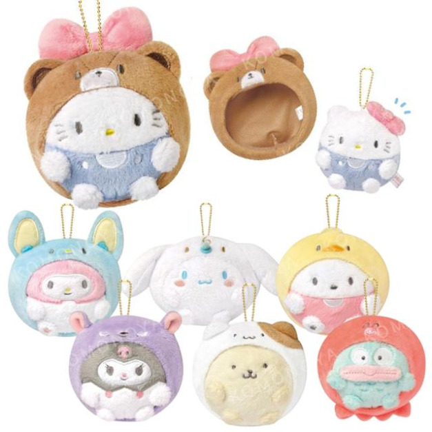 Sanrio 三麗鷗 絨毛玩偶吊飾 (圓滾滾好友裝款) Kitty 布丁狗 人魚漢頓