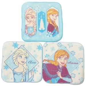 迪士尼 冰雪奇緣 純棉方巾3入組 16x16cm (藍姐妹款)