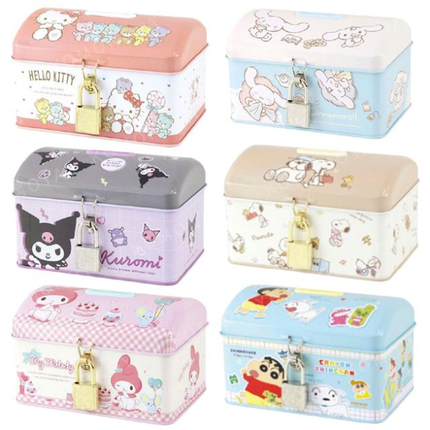 Sanrio 三麗鷗 史努比 蠟筆小新 長方形鐵製存錢筒附鎖頭 (好友款)