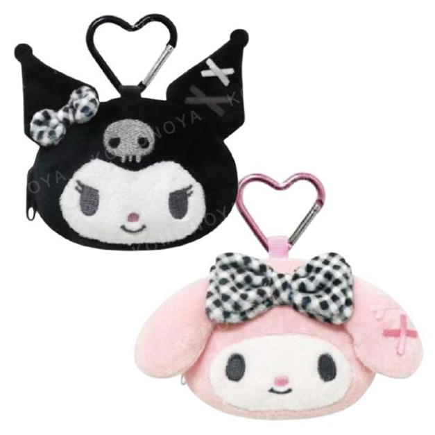 Sanrio 三麗鷗 絨毛玩偶零錢包吊飾 (黑白格紋款) 美樂蒂 酷洛米