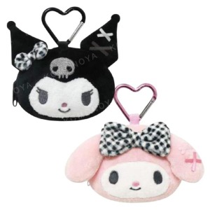 Sanrio 三麗鷗 絨毛玩偶零錢包吊飾 (黑白格紋款) 美樂蒂 酷洛米