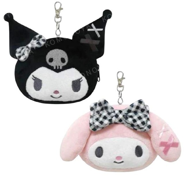 Sanrio 三麗鷗 絨毛大頭伸縮票卡零錢包 (黑白格紋款) 美樂蒂 酷洛米