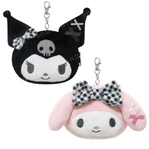 Sanrio 三麗鷗 絨毛大頭伸縮票卡零錢包 (黑白格紋款) 美樂蒂 酷洛米