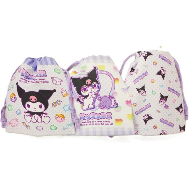 Sanrio 三麗鷗 酷洛米 尼龍束口袋3入組 (白紫款)