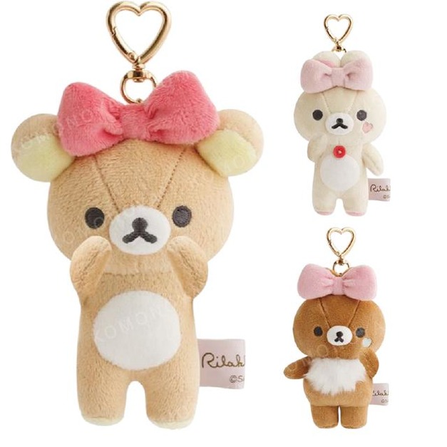 San-X 拉拉熊 絨毛玩偶鑰匙圈吊飾 (蝴蝶結款) 拉拉熊 蜜茶熊 牛奶熊