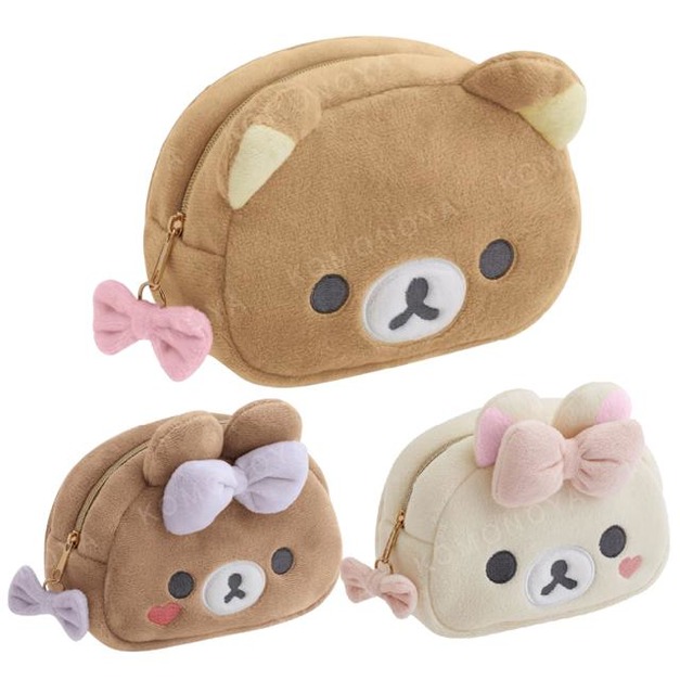 San-X 拉拉熊 絨毛造型化妝包附鏡 (大臉款) 拉拉熊 牛奶熊 蜜茶熊