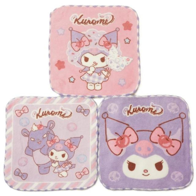 Sanrio 三麗鷗 酷洛米 純棉方巾3入組 16x16cm (粉紫蝴蝶結款)