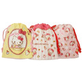 Sanrio 三麗鷗 Hello Kitty 尼龍束口袋3入組 (粉黃廚房款)_1