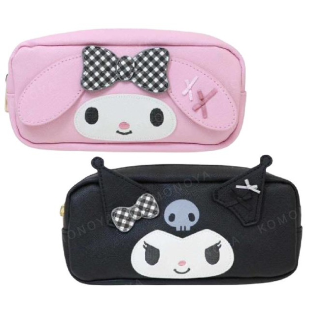 Sanrio 三麗鷗 皮質方形拉鍊筆袋 (黑白格紋款) 美樂蒂 酷洛米
