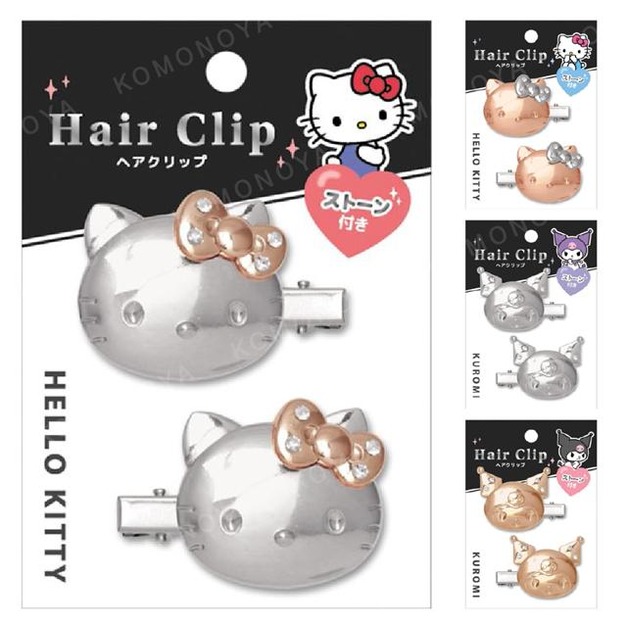 Sanrio 三麗鷗 金屬造型髮夾2入組 (銀大臉款) Kitty 酷洛米
