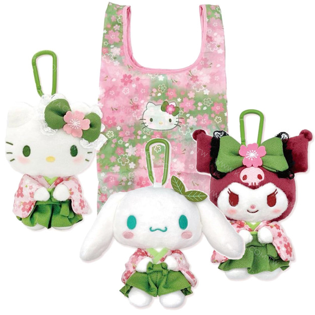 Sanrio 三麗鷗 絨毛玩偶購物袋 (和風抹茶款) Kitty 酷洛米 大耳狗