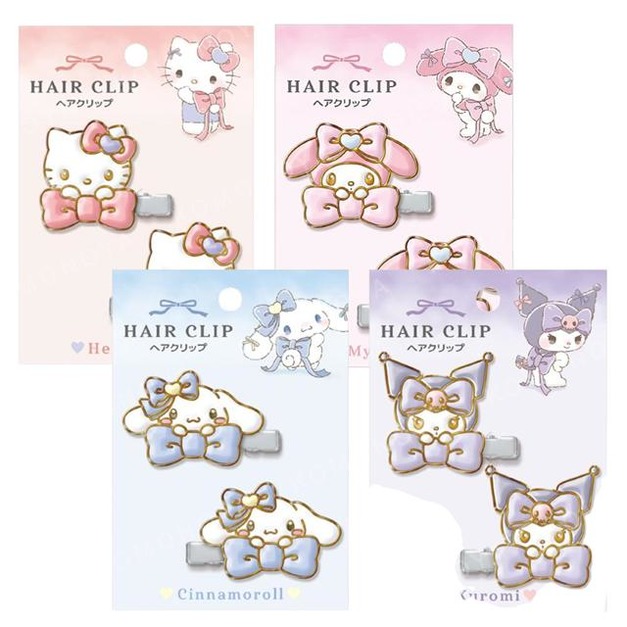 Sanrio 三麗鷗 金屬造型髮夾2入組 (蝴蝶結款) Kitty 酷洛米 大耳狗 美樂蒂