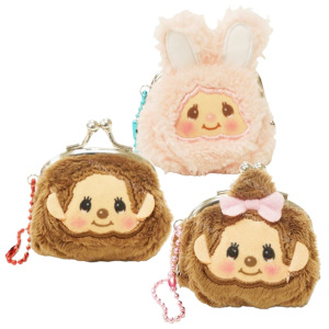 Monchhichi 夢奇奇 絨毛造型口金零錢包 附吊練 (大臉款) 夢奇奇君 夢奇奇醬