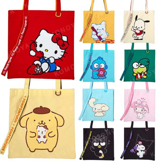 Sanrio 三麗鷗 棉質直式肩背袋 (姓名動作款) Kitty 布丁狗 大耳狗 酷洛米