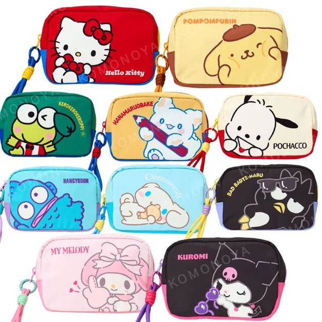 Sanrio 三麗鷗 尼龍化妝包附腕繩 (動作款) Kitty 布丁狗 大耳狗 酷洛米