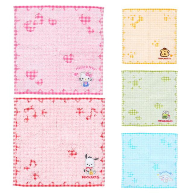 Sanrio 三麗鷗 棉質方巾 20x20cm (格紋款) Kitty 布丁狗 大耳狗 帕恰狗