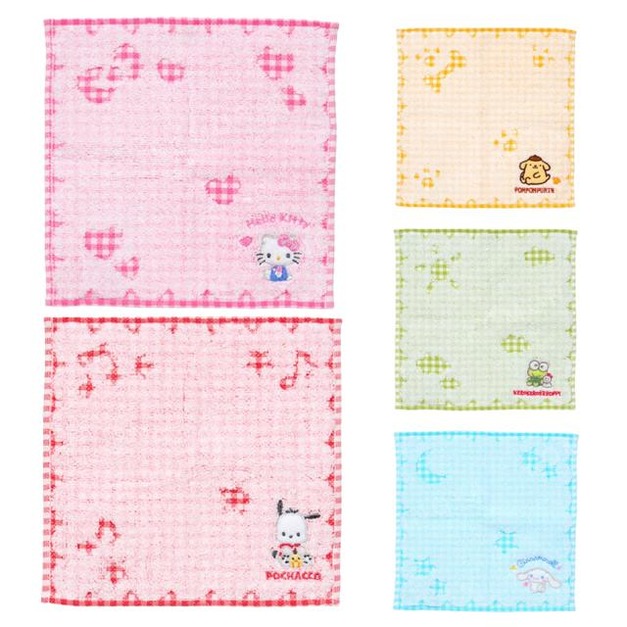 Sanrio 三麗鷗 棉質方巾 20x20cm (格紋款) Kitty 布丁狗 大耳狗 帕恰狗