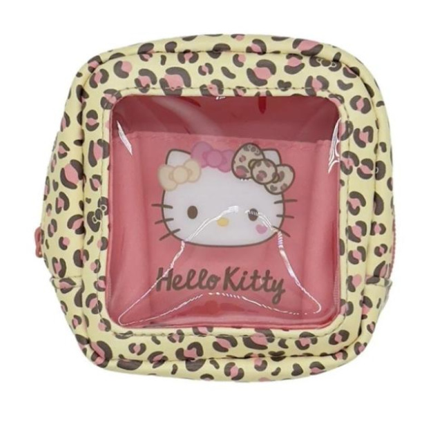 Sanrio 三麗鷗 Hello Kitty 皮質窗口拉鍊化妝包 (豹紋款)