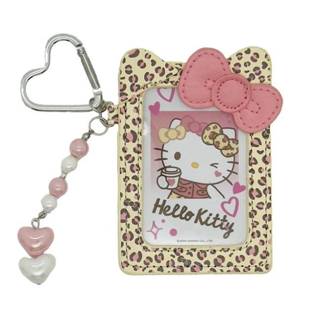 Sanrio 三麗鷗 Hello Kitty 皮質拍立得小卡收納套鑰匙圈 (豹紋款)